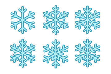Isolated snowflake collection vector icons with transparent background, winter frost symbols, blue cartoon snow crystals set, seasonal decoration design elements