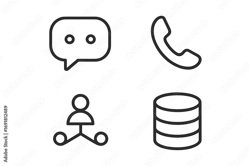 Aufkleber minimalistic line icon set for business communication and technology. vector symbols for chat, phone