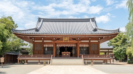 Serene Japanese Temple Architecture Under Summer Sky