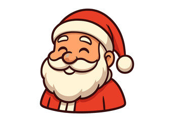 Santa Claus cartoon icon with smiling satisfied face, festive Christmas character illustration, red hat and white beard, cute vector clipart with transparent background, holiday season design