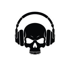Skull headphones music icon black