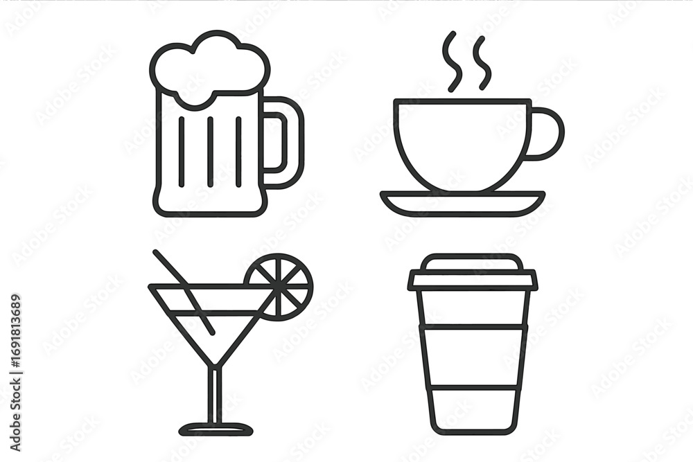 Aufkleber beverage and drink line icon set. editable stroke vector symbols for web and app design. includes be