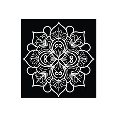 Intricate floral mandala design black white pattern