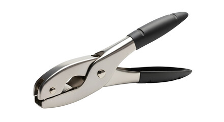 Obraz premium Silver metal hole puncher isolated on transparent background in a studio shot