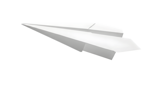 Paper airplane isolated on transparent background for travel and freedom concept