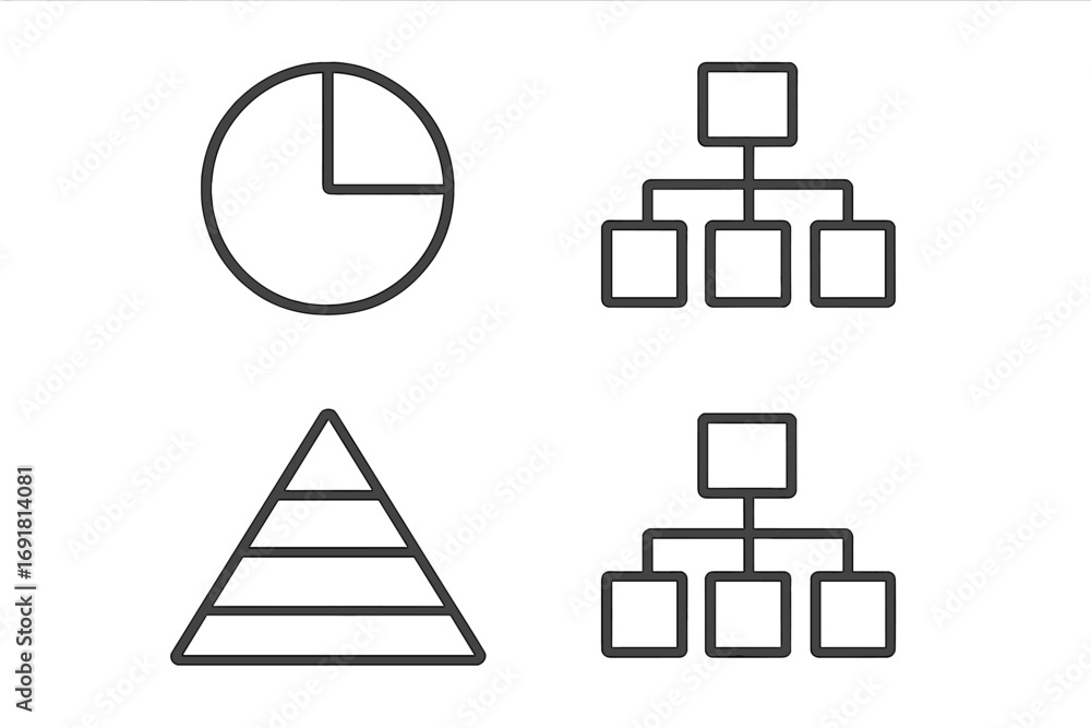 Aufkleber data visualization line icon set. pie chart, pyramid diagram, hierarchy flowchart. thin outline icon
