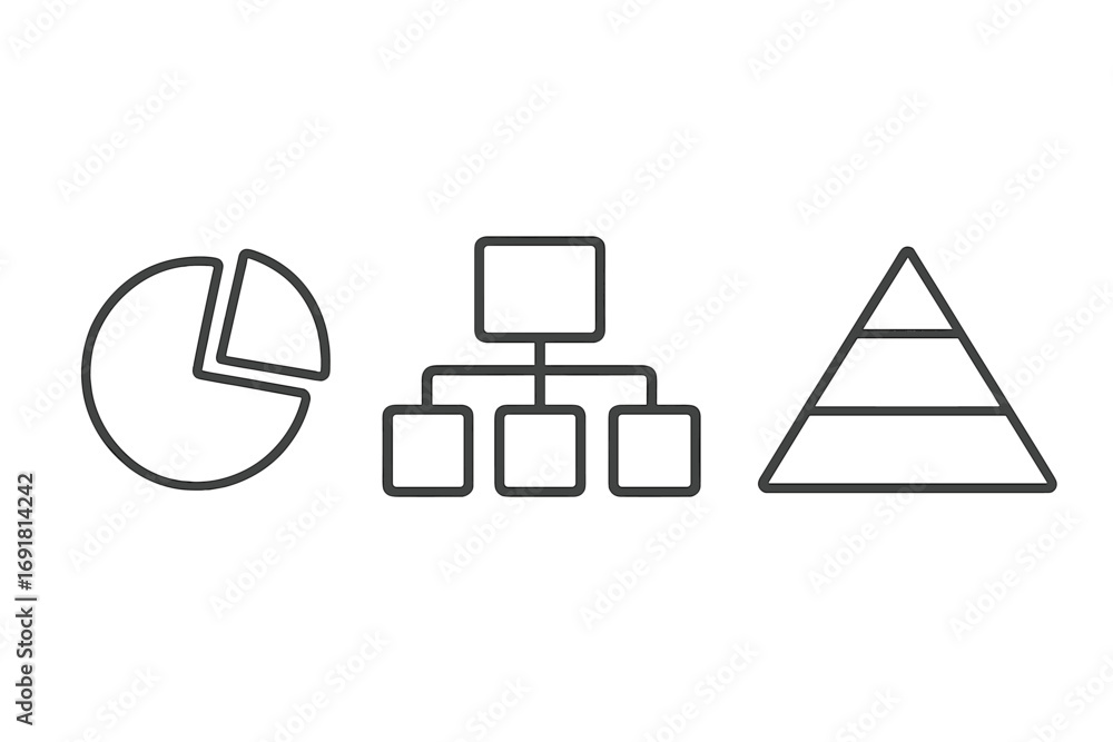 Aufkleber simple line icons for infographics. pie chart, hierarchy, and pyramid diagrams. vector set for busin