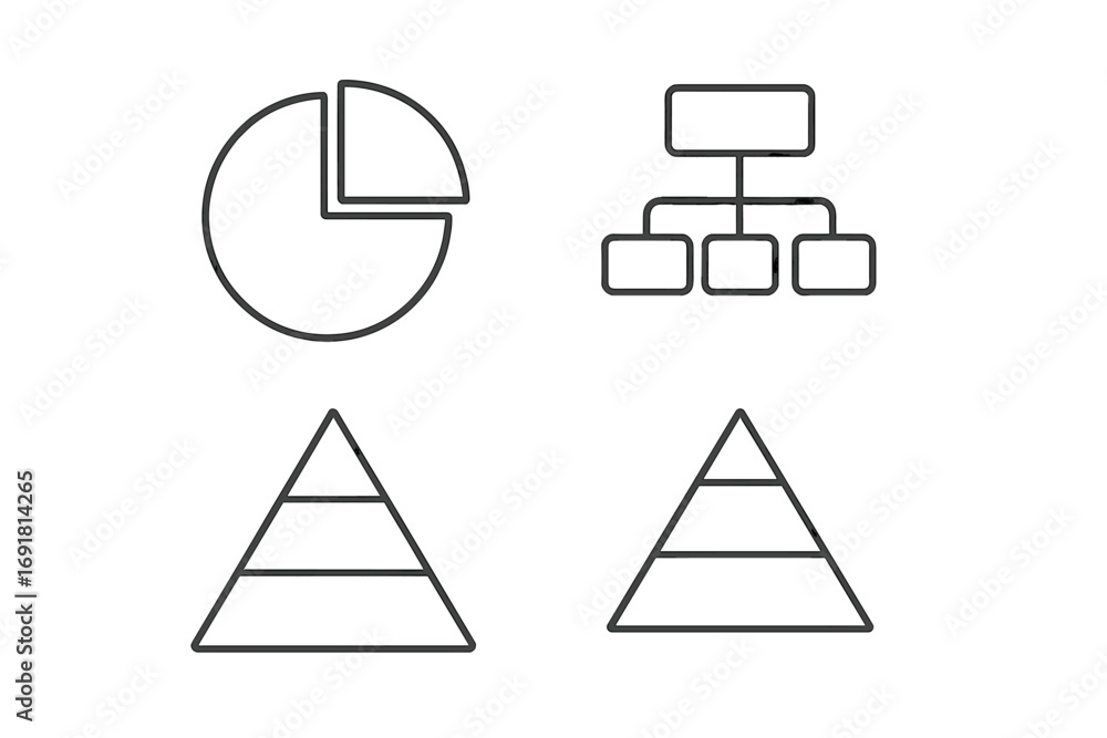 Aufkleber business infographic elements thin line icon set. pie chart for statistics, hierarchy flowchart for 