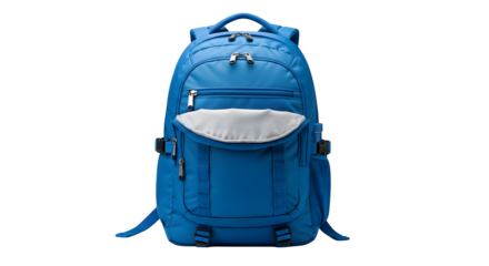 Blue backpack isolated on transparent background, perfect for school or travel