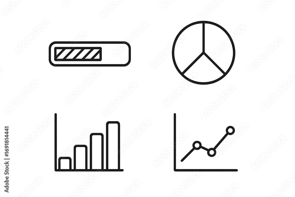 Poster infographic elements icon set. progress bar, pie chart, bar graph, line diagram for business report,