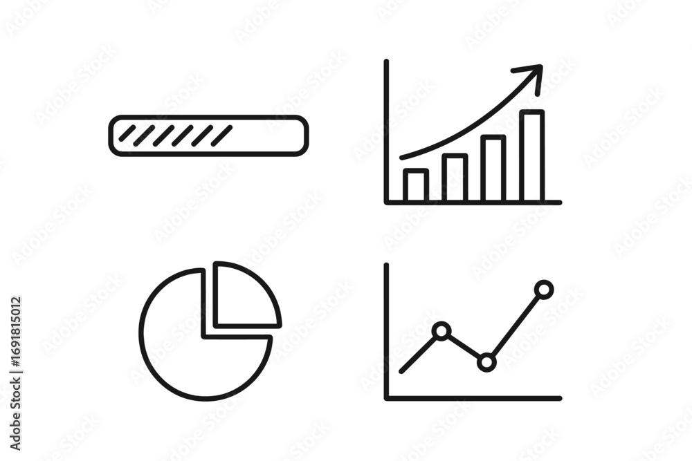 Aufkleber infographic line icon set with chart and graph. data visualization elements. progress bar, growth di