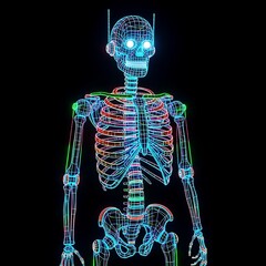 Wireframe Skeleton with Glowing Eyes