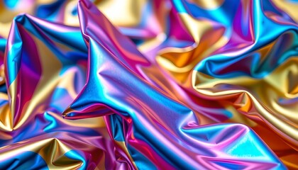 Fototapeta premium Iridescent Crinkled Material Closeup with Vibrant Colors