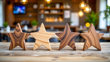 Rustic Wooden Star Figurines Wooden Surface