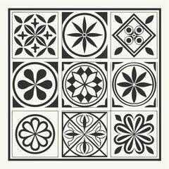 set of vector geometric shapes with flower