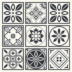 set of vector black and white flowers
