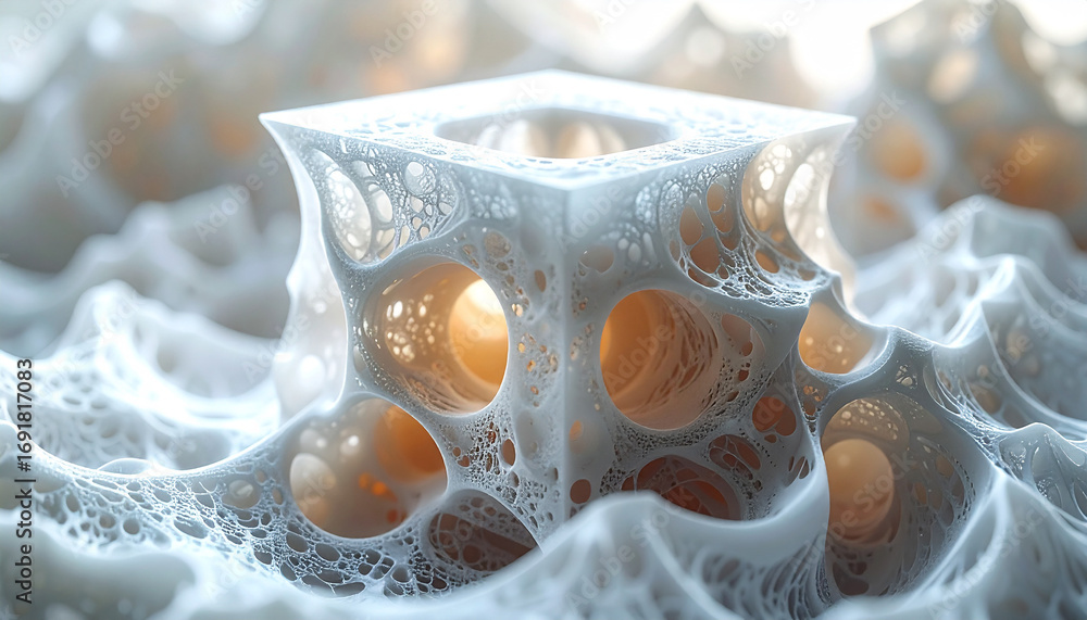 Poster abstract cubic structure: intricate and ethereal, a cubic structure emerges amidst a dreamlike lands