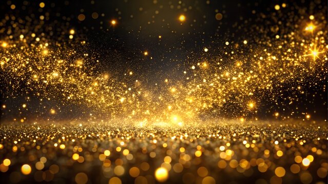 Abstract golden glitter particles exploding on a dark background - Powered by Adobe