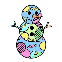 Colorful Snowman Graphic Art with Geometric Details