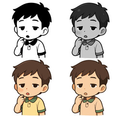 Chibi in mood Contemplative-Curious (Thinking, hand on chin) vector design