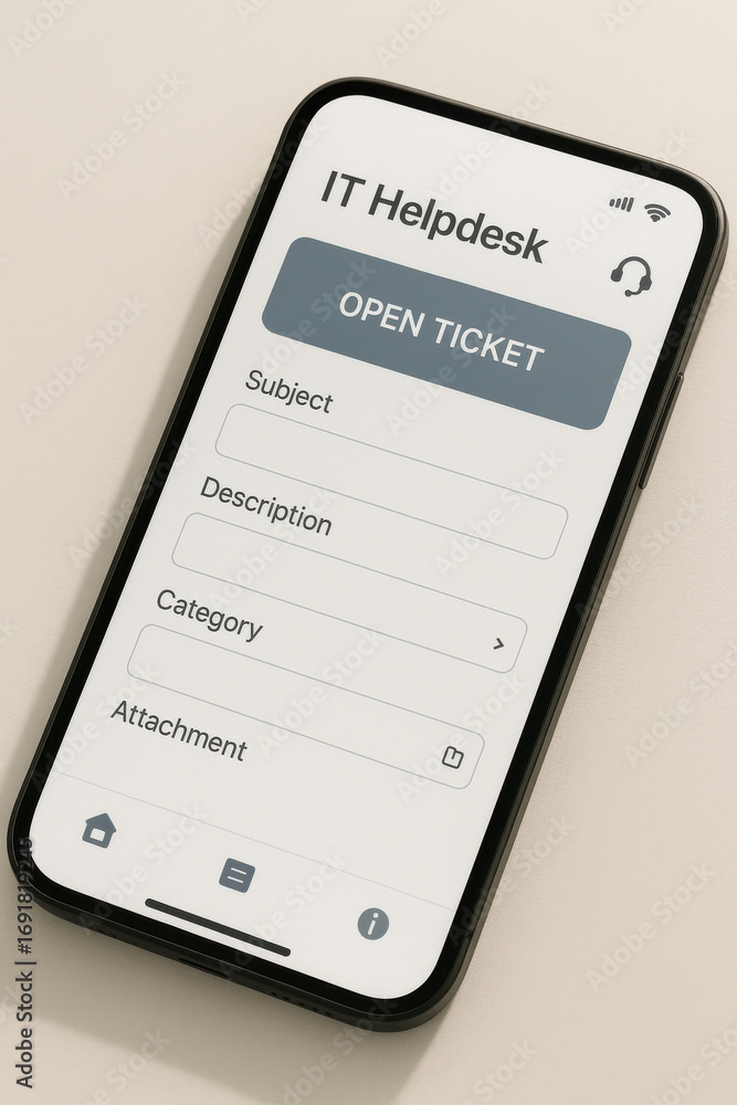 Poster it helpdesk mobile app screen showing open ticket form with subject and description fields