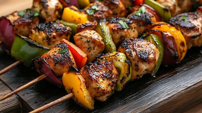 Chicken shashlik made with chicken bell peppers onions
