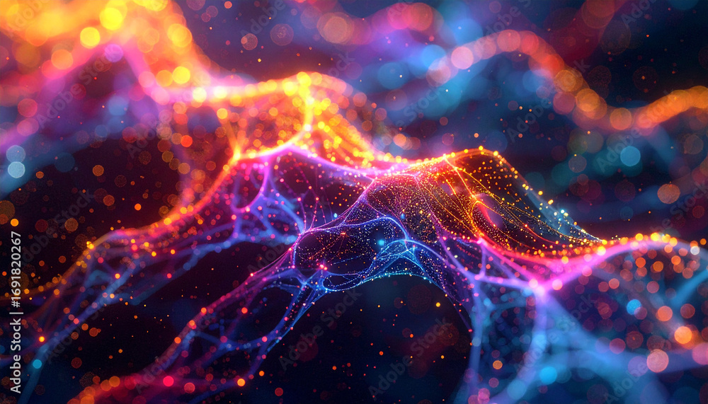 Poster abstract colorful digital art: an intricate digital artwork showcasing vibrant, colorful, and abstra