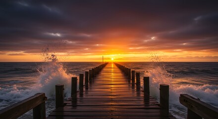Obraz premium Sunrise pier over waves