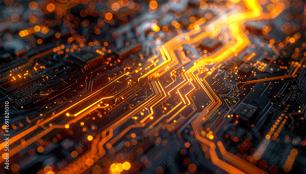 Poster circuit board: a striking visual representation of a modern circuit board, featuring intricate pathw