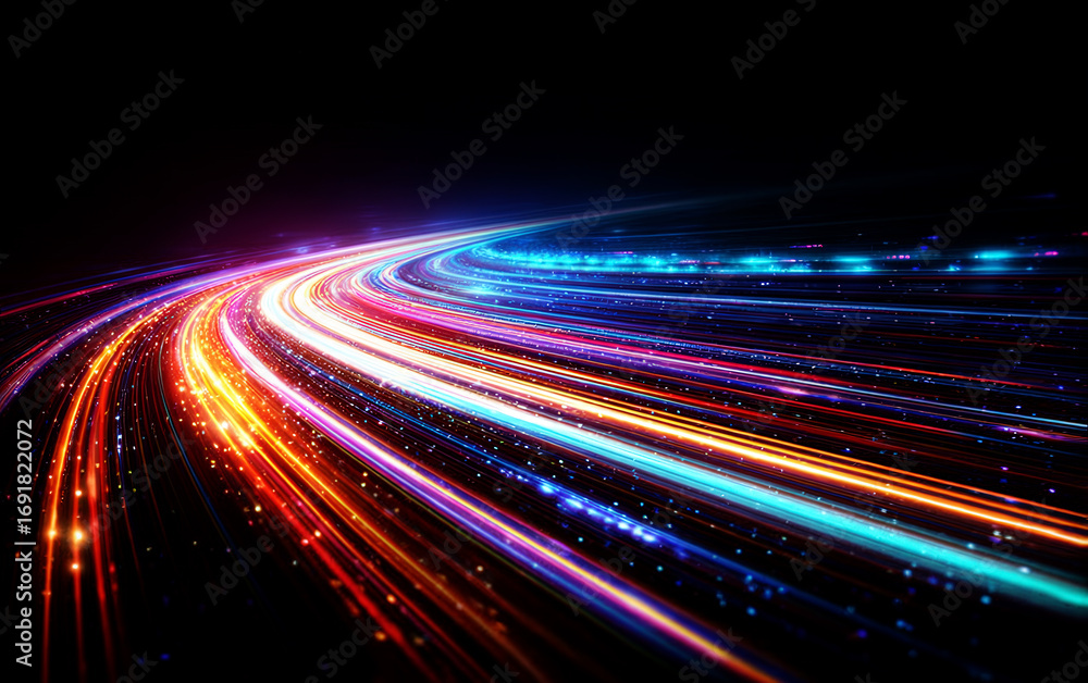 Poster colorful light trails creating a dynamic and futuristic visual effect