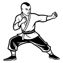 Martial Artist with Bo Staff, a Fighter Mascot in a Power Stance