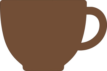 Flat Silhouette Illustration of Coffee Cup with Handle and Brown Color