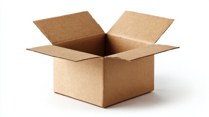 Ultra quality image of isolated brown cardboard package with open flaps on white.