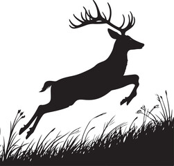 Obraz premium Silhouette of a leaping deer with antlers over grass