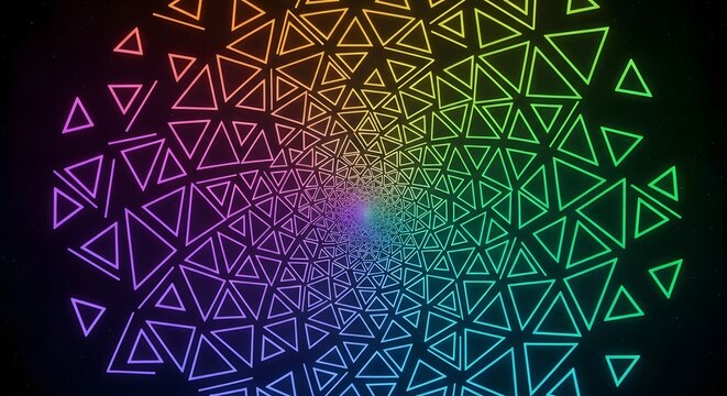 Vibrant rainbow geometric pattern radiating from a central point - Powered by Adobe