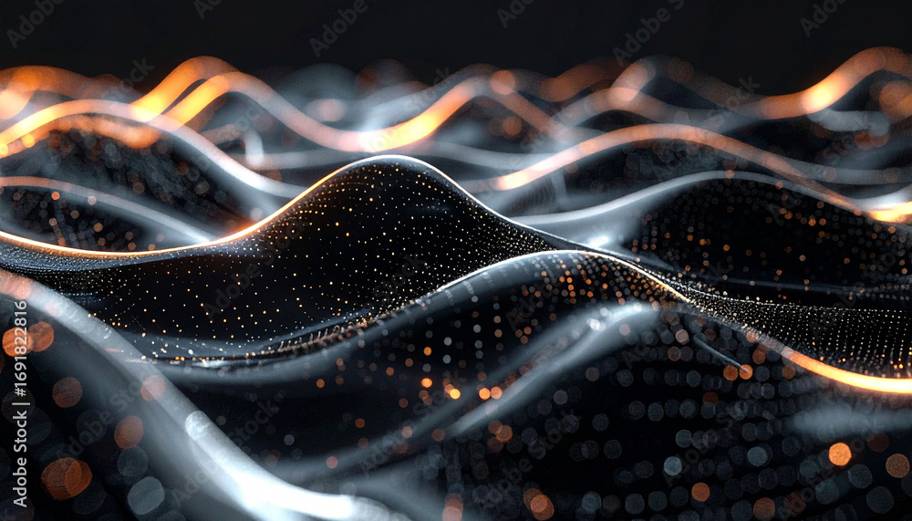 Poster abstract digital wave: a captivating digital rendering of a flowing, wave-like form, illuminated wit