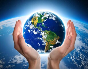 Light of Hope Illuminating Earth in Cupped Hands