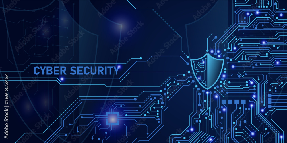 Aufkleber fingerprint scanning on circuit board. secure system concept with a fingerprint. cyber security tech