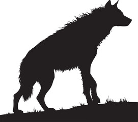 Hyena Silhouette Standing on Ground Keywords: hyena, animal, wildlife, silhouette, black