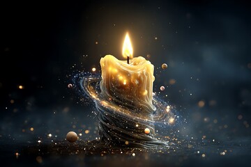 Glowing candle with magical sparkling light trail, creating a calming, mystical atmosphere perfect for meditation or spiritual guidance