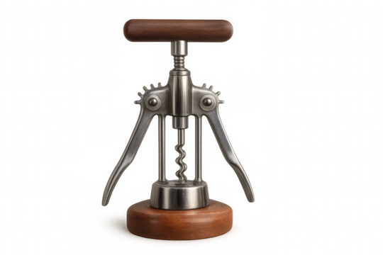 Classic corkscrew standing elegantly on a transparent background, poised for opening wine bottles and enhancing any dining experience - Powered by Adobe