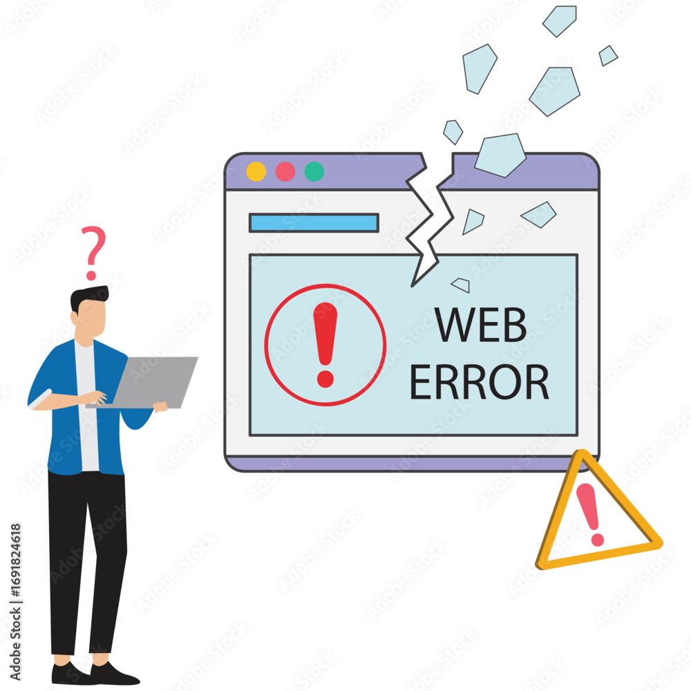 Fototapete a person with a laptop looks at a broken web page with a web error message, symbolizing website issu
