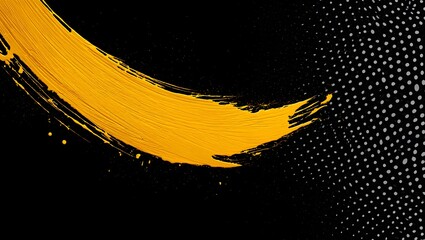 Vibrant yellow brush stroke on textured black background abstract art