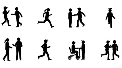 Fototapeta premium People Silhouette Icon Set – Black Solid Minimalist Figures in Active Lifestyle, Motion, and Everyday Poses