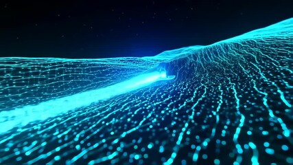 Abstract digital surfer on a glowing, rippling surface - Powered by Adobe