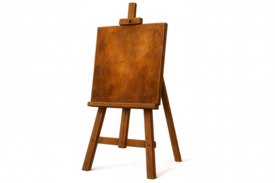 Wooden artist easel supporting blank white canvas, ready for painting, set against clean neutral background - Powered by Adobe