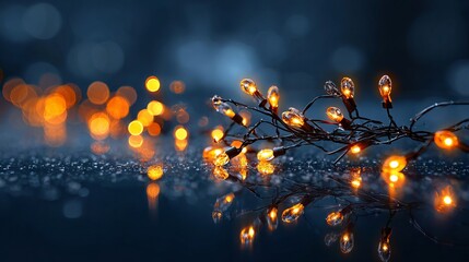 Elegant holiday garland with twinkling lights on grey background — soft bokeh glow, white shimmer and gold accents, luxury Christmas & new year decoration, magical defocused sparkle, minimal studio