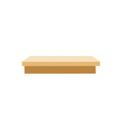 A simple, flat illustration of a light beige wooden shelf against a plain white background.