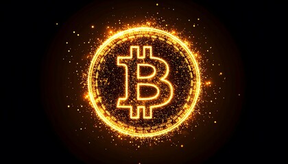 Glowing Bitcoin symbol on dark background