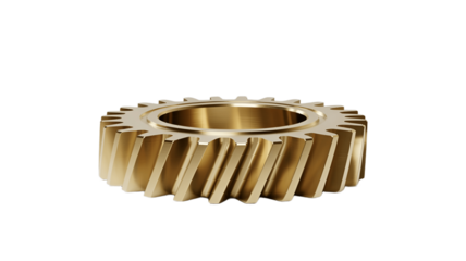 A close-up image of a singular brass gear.